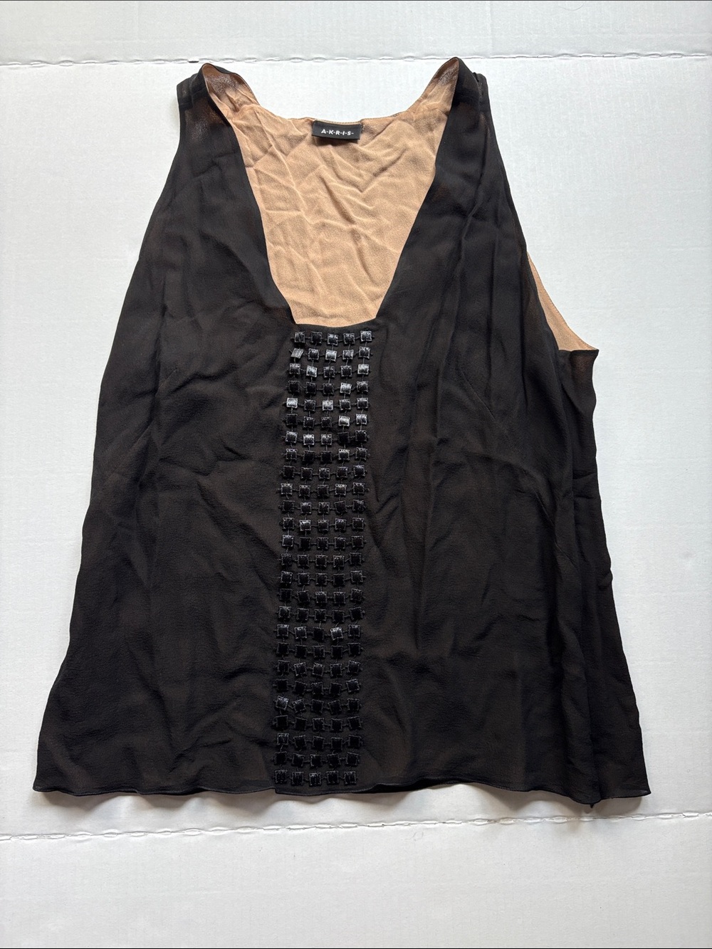 A/X Armani Exchange Black and Nude V-Neck Beaded Tank Top